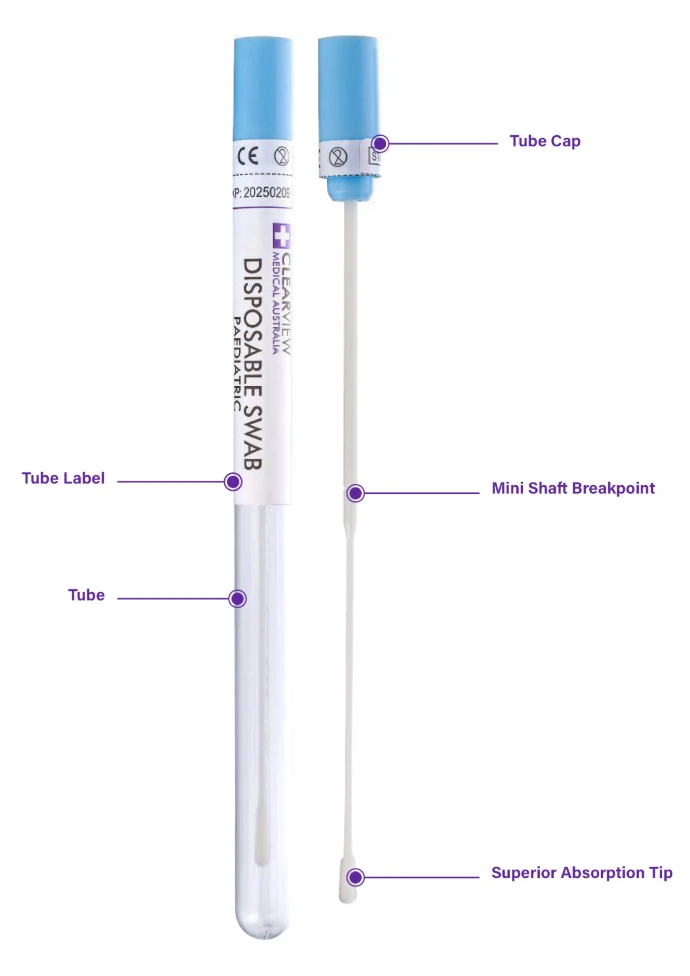 Pediatric diagnostic swab parts and specifications